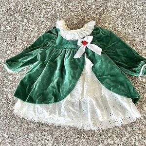 The Childrens Hour by Jan Briggs Size 12 Mos Vintage Green Christmas Dress
